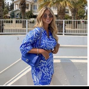 NWOT Zara 100% Cotton Blue Printed Cropped‎ Tropical Blouse Blogger Fav Small